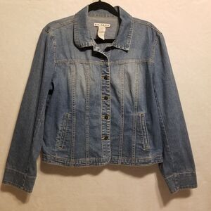 A.M.I Medium Jacket Denim Jean Blue Med Wash Stretch Trucker Vintage Y2K Classic